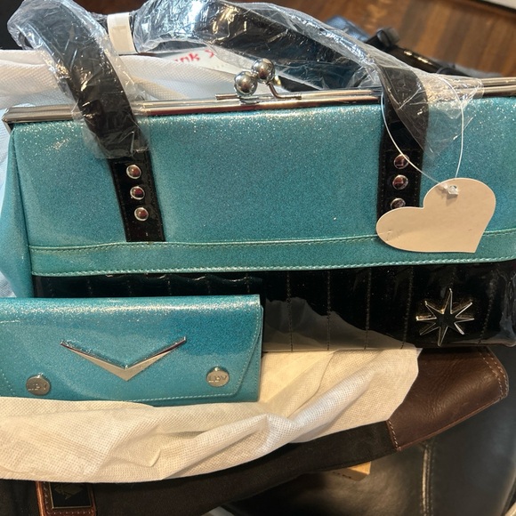 Lux de Ville Handbags - Lux de Ville Turquoise and Black Shoulder Bag and wallet